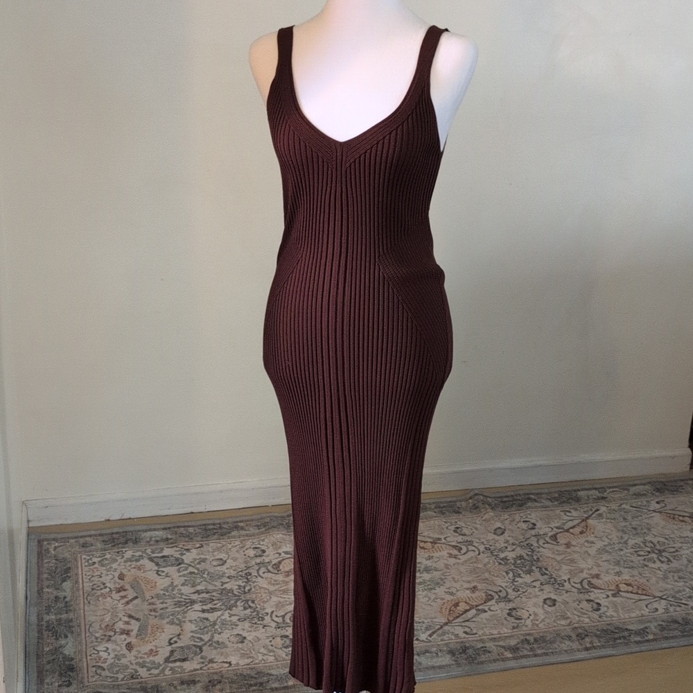 Miss Lola Ribbed Maxi Dress in Chocolate Brown